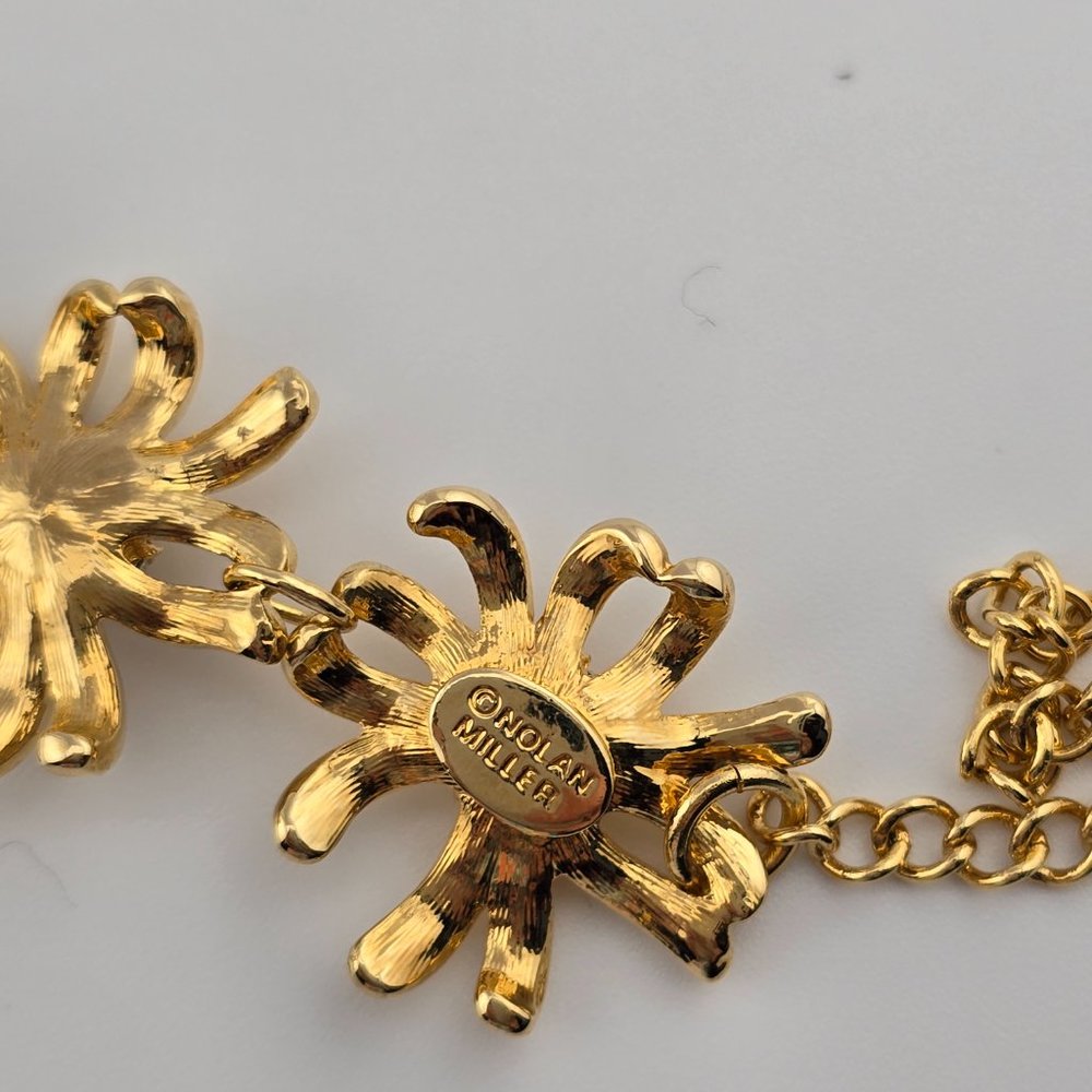 Nolan Miller Crystal Rhinestones Edelweiss Flower Gold tone Necklace - Picture 3 of 7